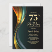 モダン ブラック&ゴールド 75歳の誕生日パーティー 招待状 (正面)