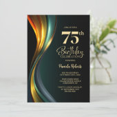 モダン ブラック&ゴールド 75歳の誕生日パーティー 招待状 (スタンド正面)