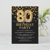 モダン ブラック&ゴールド 80歳のサプライズ誕生日パーティー 招待状 (スタンド正面)