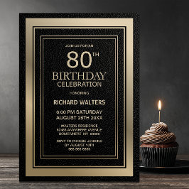 モダン ブラック&ゴールド 80歳の誕生日パーティー 招待状