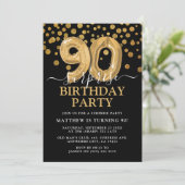 モダン ブラック&ゴールド 90歳のサプライズ誕生日パーティー 招待状 (スタンド正面)