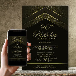 モダン ブラック&ゴールド 90歳の誕生日パーティー 招待状