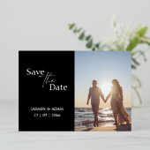 モダン ブラック＆シルバー写真 Save the Date 箔招待状 (立ち正面)