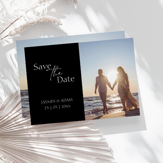 モダン ブラック＆シルバー写真 Save the Date 箔招待状