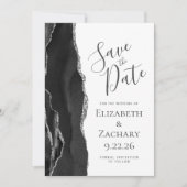 モダン ブラック シルバー アゲート Save the Date セーブザデート (正面)