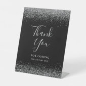 モダン ブラック シルバー グリッター ウェディング サンクス 台座サイン (正面)