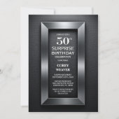 モダン ブラック シルバー サプライズ 50歳の誕生日パーティー 招待状 (正面)