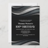 モダン ブラック&シルバー 100歳の誕生日パーティー 招待状 (正面)