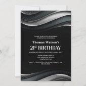 モダン ブラック＆シルバー 21歳の誕生日パーティー 招待状 (正面)