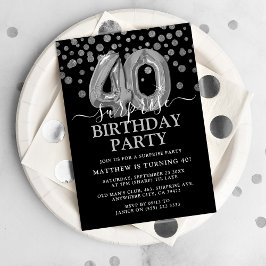 モダン ブラック&シルバー 40歳のサプライズ誕生日パーティー 招待状