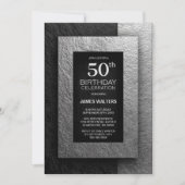 モダン ブラック&シルバー 50歳の誕生日パーティー 招待状 (正面)