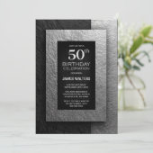 モダン ブラック&シルバー 50歳の誕生日パーティー 招待状 (スタンド正面)