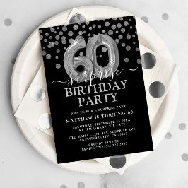 モダン ブラック&シルバー 60歳のサプライズ誕生日パーティー 招待状