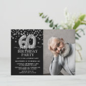 モダン ブラック&シルバー 60歳のサプライズ誕生日フォト 招待状 (スタンド正面)