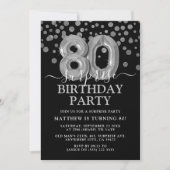 モダン ブラック&シルバー 80歳のサプライズ誕生日パーティー 招待状 (正面)