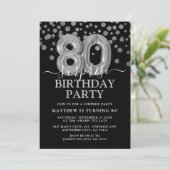 モダン ブラック&シルバー 80歳のサプライズ誕生日パーティー 招待状 (スタンド正面)