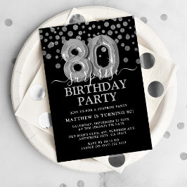 モダン ブラック&シルバー 80歳のサプライズ誕生日パーティー 招待状