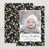 モダン ブラック スクリプト ゴールド パイン ヤドリギ クリスマス (正面/裏面)