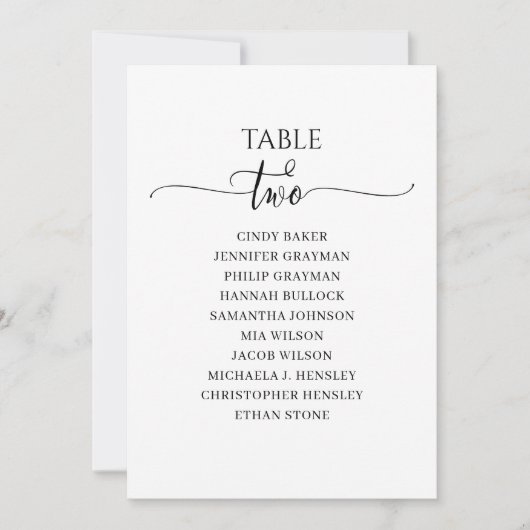 モダン ブラック スクリプト テーブル ナンバー 2 席次表 招待状 (正面)