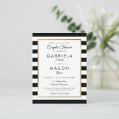 モダン ブラック ストライプ ゴールド カップルシャワー インビテーションポストカード (スタンド正面)