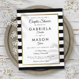 モダン ブラック ストライプ ゴールド カップルシャワー インビテーションポストカード