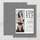 モダン ブラック ストライプ フォト 卒業招待状 招待状 (正面/裏面)