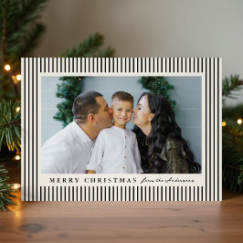 モダン ブラック ストライプ メリークリスマス 2 枚の写真 シーズンカード