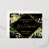 モダン ブラック トロピカル ウェディング エロプメント レセプション 箔招待状ポストカード (正面/裏面)
