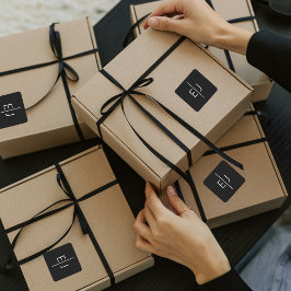 モダン ブラック ネームイニシャル スクエアシール