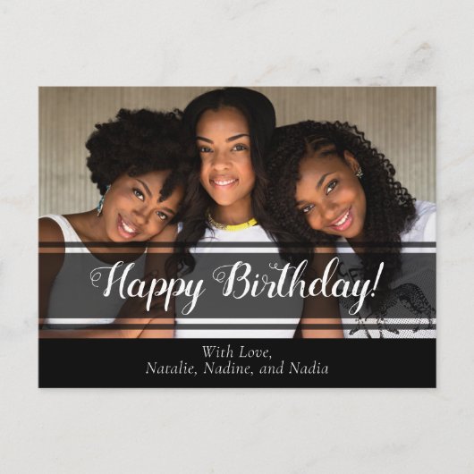 モダン ブラック ハッピー バースデー フォト ポストカード (正面)