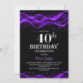 モダン ブラック＆パープルの40歳の誕生日パーティー 招待状 (正面)