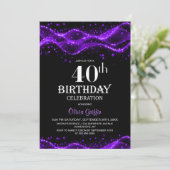 モダン ブラック＆パープルの40歳の誕生日パーティー 招待状 (スタンド正面)