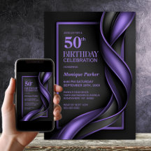 モダン ブラック＆パープルの50歳の誕生日パーティー
