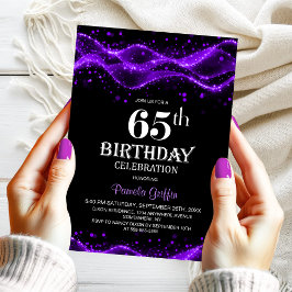 モダン ブラック&パープルの65歳の誕生日パーティー 招待状