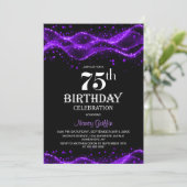 モダン ブラック&パープルの75歳の誕生日パーティー 招待状 (スタンド正面)
