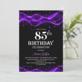モダン ブラック&パープルの85歳の誕生日パーティー 招待状 (スタンド正面)