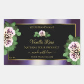 モダン ブラック パープル プロダクトラベル 花のバラ 長方形シール (正面)