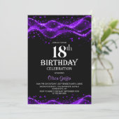 モダン ブラック&パープル 18歳の誕生日パーティー 招待状 (スタンド正面)