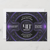 モダン ブラック パープル 40歳の誕生日パーティー 招待状 (正面)