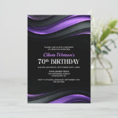 モダン ブラック&パープル 70歳の誕生日パーティー 招待状 (スタンド正面)