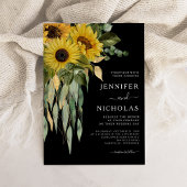 モダン ブラック ヒマワリ ウェディング 招待状