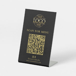 モダン ブラック ビジネス ロゴ コンタクトレス QR コード メニュー 台座サイン