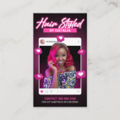 モダン ブラック＆ピンク インスタグラム ヘアスタイリスト QRコード 名刺 (正面)