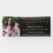 モダン ブラック ピンク グリッター フォト 卒業式 横断幕 (横)