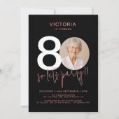 モダン ブラック ピンク フォト 80歳の誕生日 招待状 (正面)