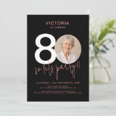 モダン ブラック ピンク フォト 80歳の誕生日 招待状 (スタンド正面)