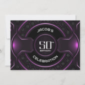 モダン ブラック ピンク 50歳 誕生日パーティー 招待状 (裏面)