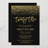 モダン ブラック フェイクゴールド グリッター 23歳の誕生日 招待状 (正面/裏面)