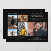 モダン・ブラック・フォト・コラージュの卒業 招待状 (正面/裏面)