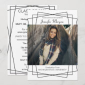 モダン ブラック フレーム フォト 卒業おめでとう ご案内 招待状 (正面/裏面)